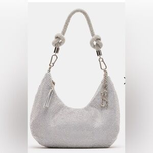 Crystal-Embellished Silver Shoulder Bag